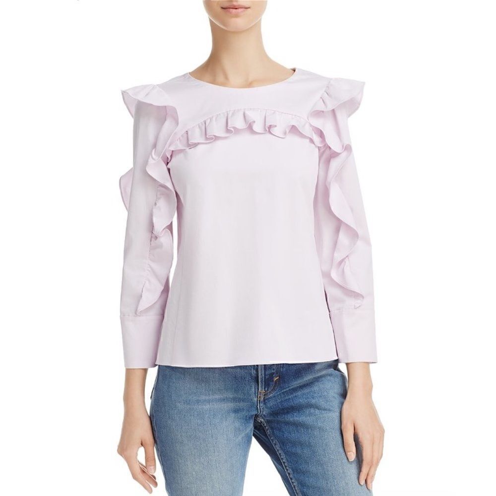 Rebecca Taylor Light Purple Ruffle Stretch Cotton Blouse Top Size 8